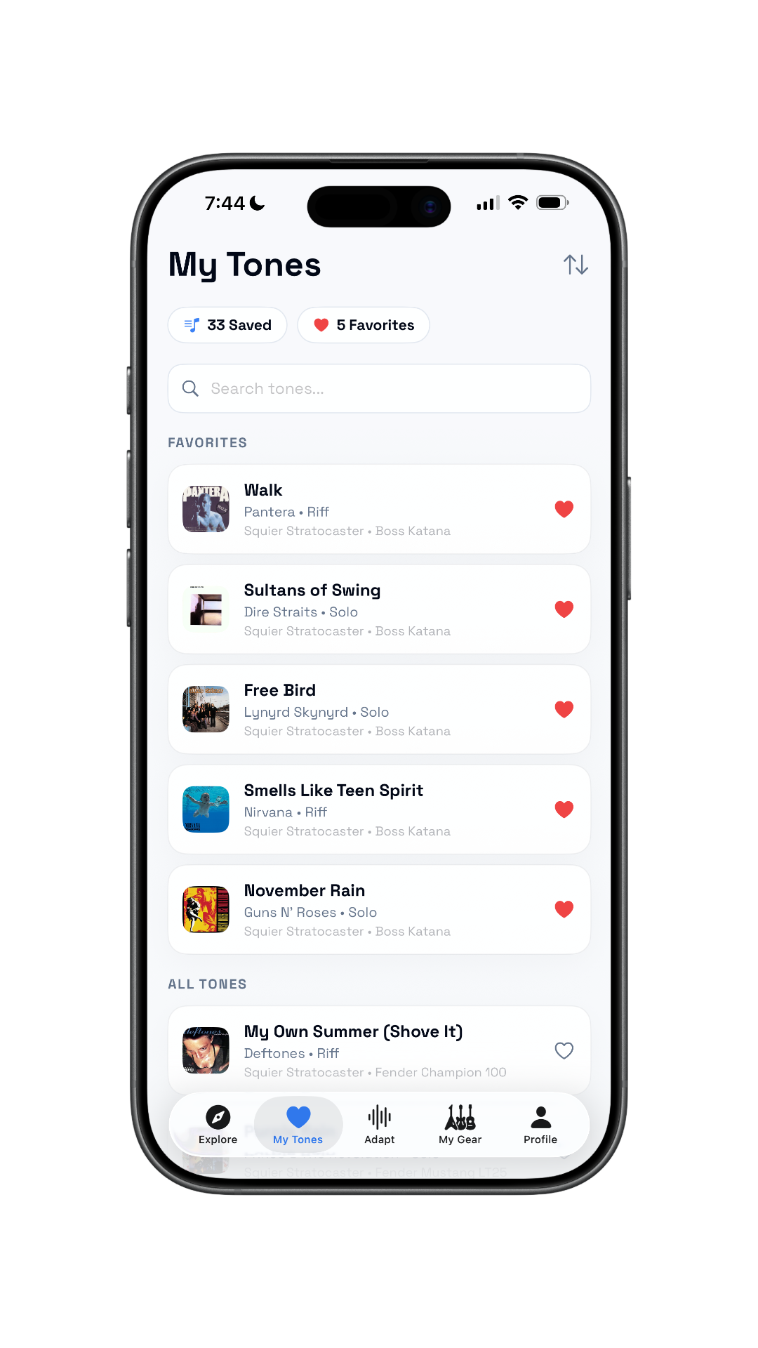 ToneAdapt My Tones — your saved and favorite tones